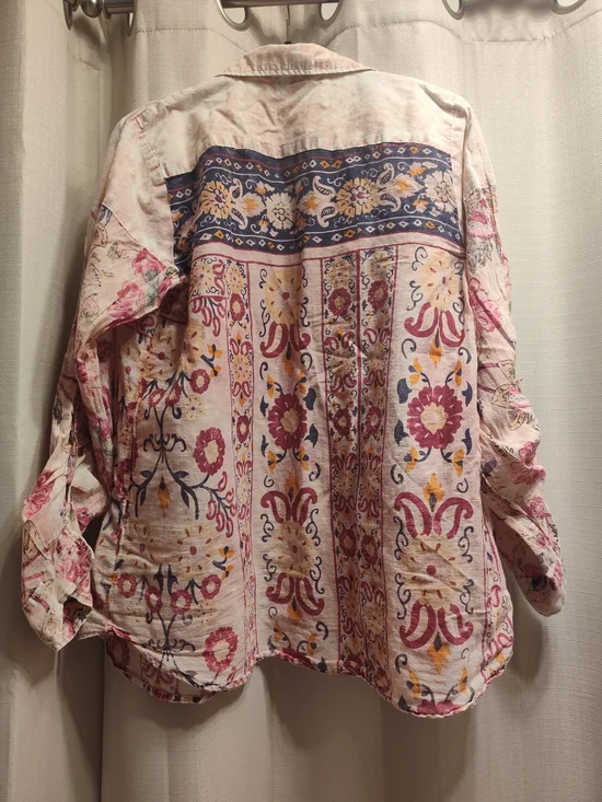 Vintage Goa XL Pink Paisley-Accent Button Front Shirt - Picture 7 of 8